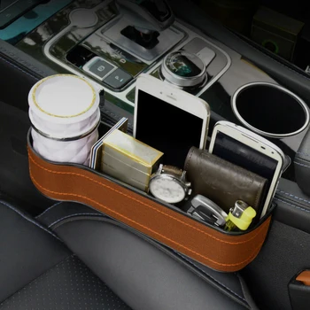 

Drink Car Storage Box Gap PU Leather Brown Parts 2pcs Seat Crevice Box