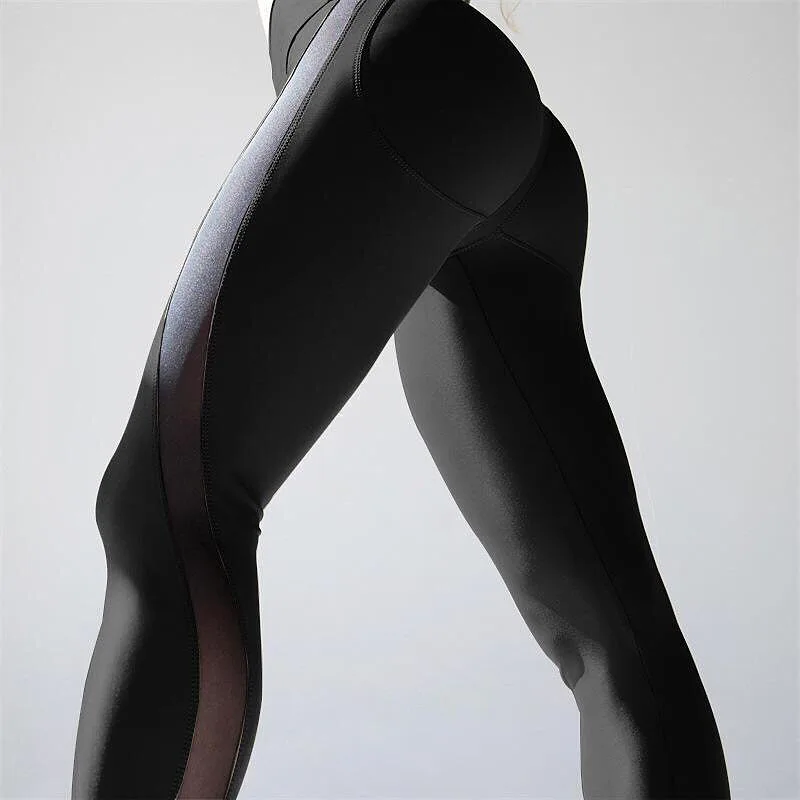 

SALSPOR Women's Stitching fitness Leggings Mid Waist Mesh Quick Dry Workout Leggins Female Slim Breathable Push Up Legging