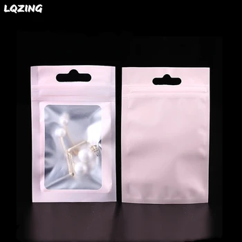 

40Pcs Colorful Matte Clear Aluminum Foil Zip Lock Grocery Packaging Bag with Hang Hole Pink Crafts Sundries Mylar Packing Pouch