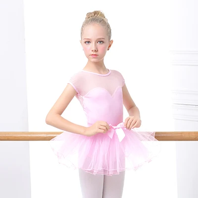 Leotard Skirt Летняя детская балетная трико для девочек, боди с балетной юбкой-пачкой для танцев, розовый, красный гимнастический купальник, сценическая танцевальная одежда для девочек - Цвет: Leotard Skirt