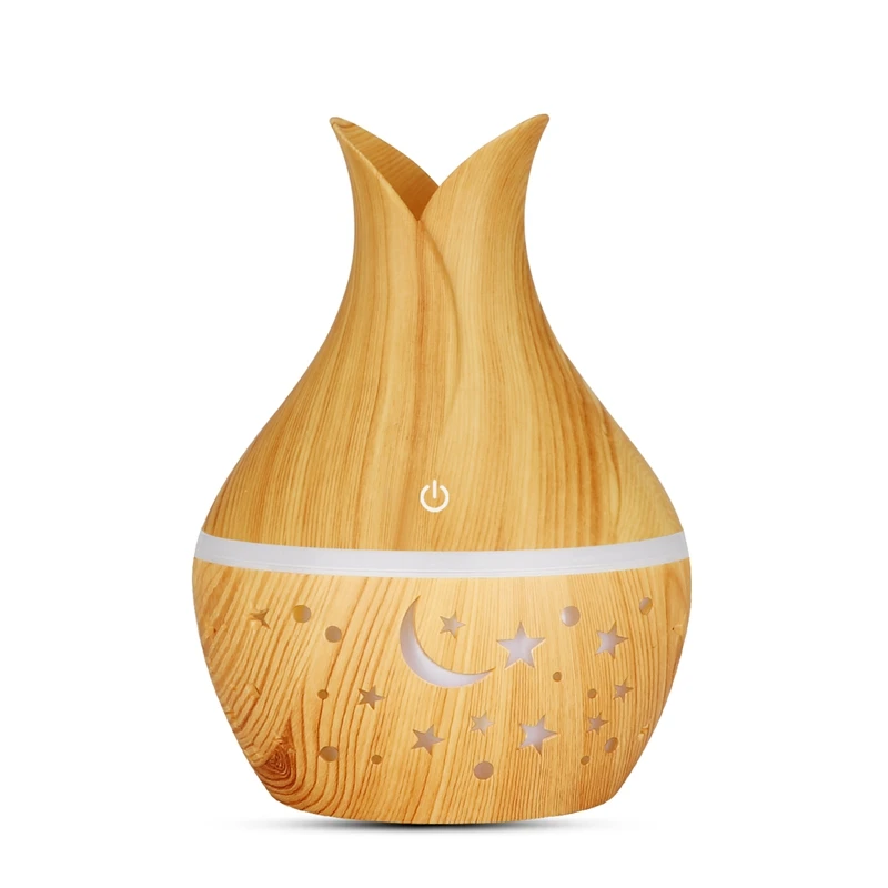 

Usb Ultrasonic Air Humidifier Aroma Essential Oil Diffuser with Wood Grain 7 Color Changing LED Lights for Bedroom Living Room
