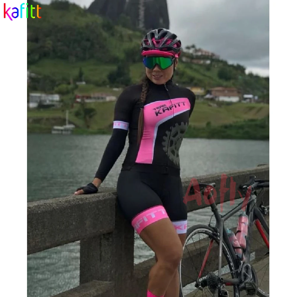 Clothing Cycling Skinsuit Women's Long Triathlon Sets Gel Pink Pad Jumpsuit Kits 