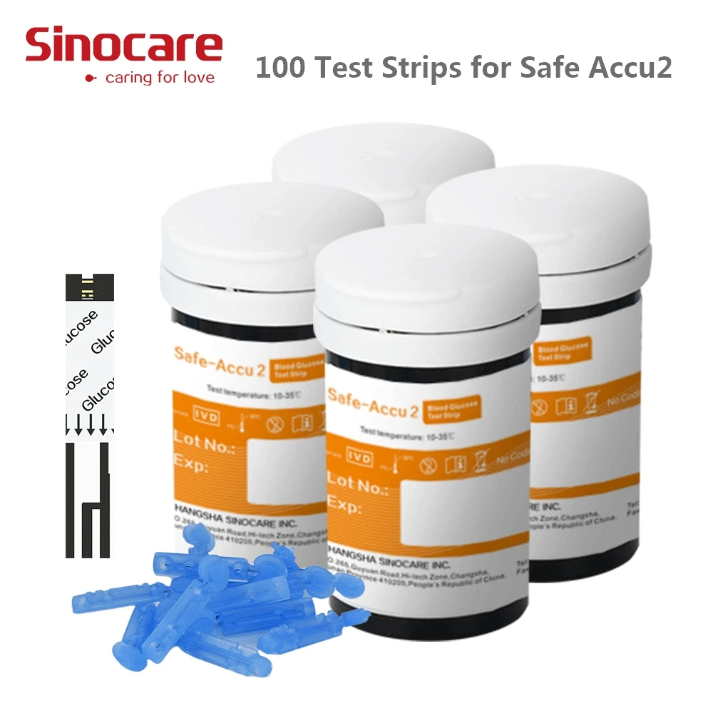 100pcs 50/100 шт для Safe-Accu2) Sinocare для измерения уровня глюкозы в крови Тесты полосками и Ланцеты для диабетиков измеритель уровня глюкозы в крови - Цвет: 100pcs