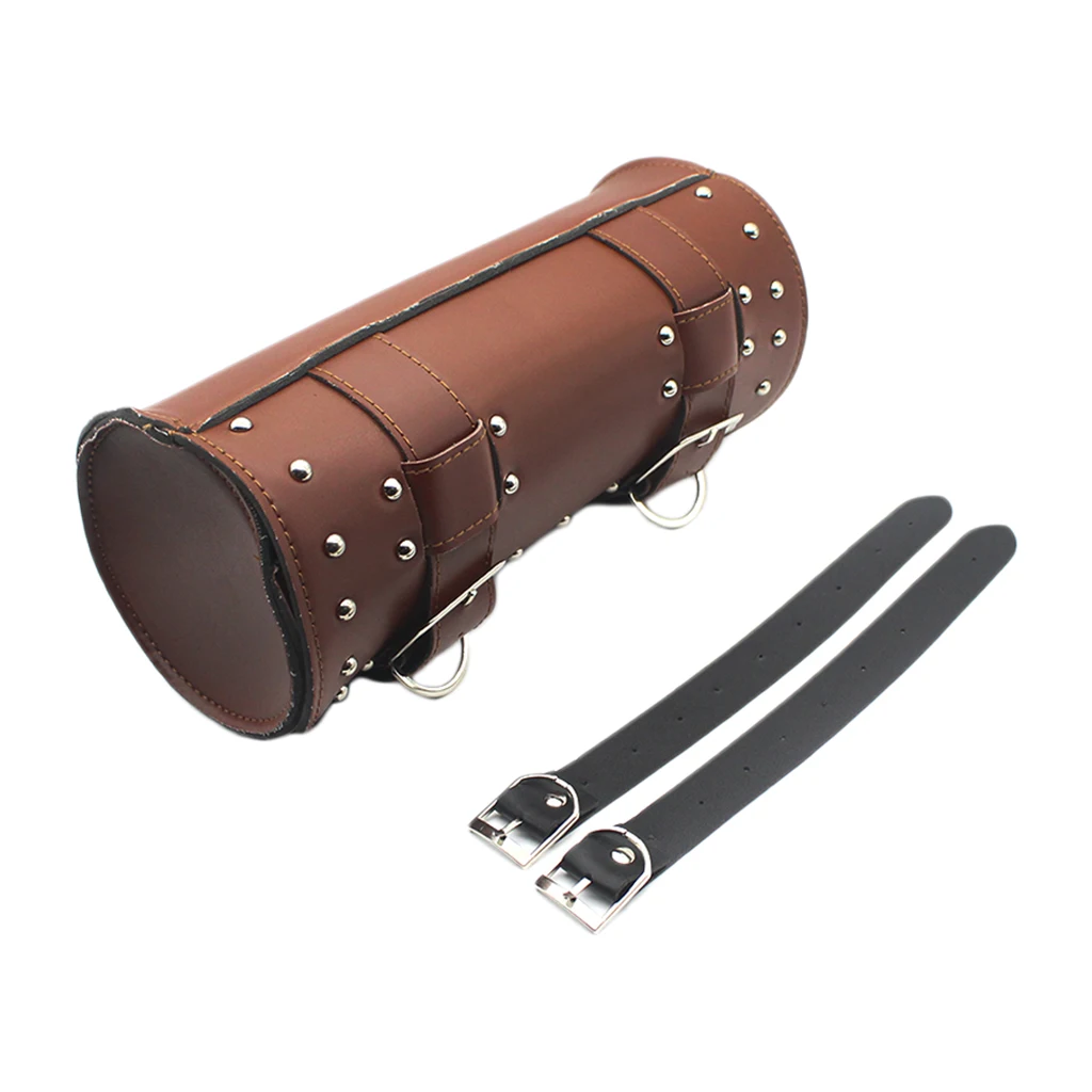 Motorcycle Tool Bag Fork Saddlebags, PU Leather Cargo Storage Organizer Side Mount Saddle Panniers for Harley Sportster , Brown