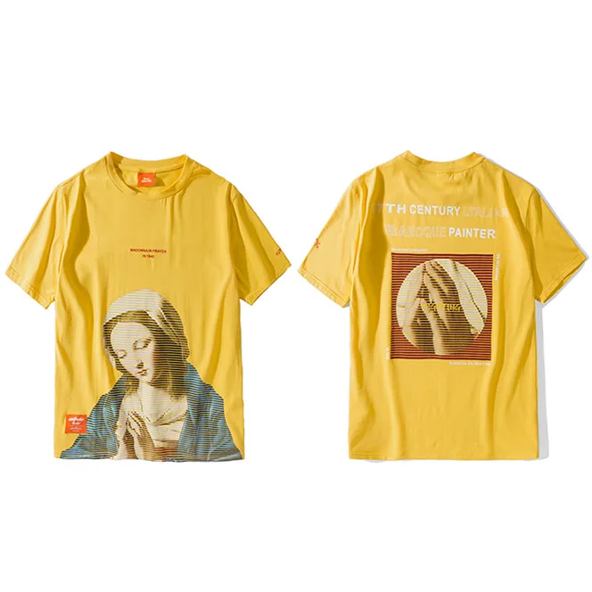 Мадонна Футболка мужская хип-хоп забавная футболка уличная летняя футболка Девы Марии винтажный принт хлопок топы Тройники короткий рукав - Цвет: A58SH202 Yellow