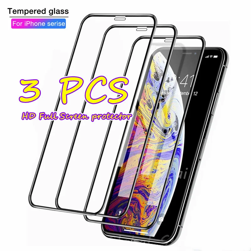 Закаленное стекло 9D для iPhone защитное с полным покрытием 11 12 13 Pro Max X Xr Xs 7 8 6S Plus SE2020 3