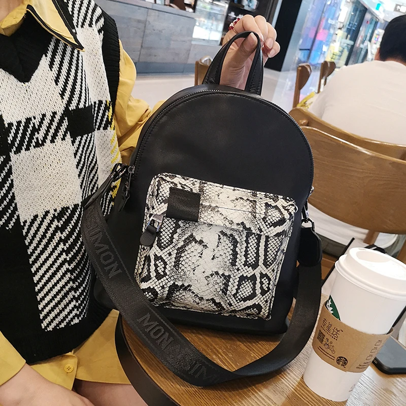 

Leisure school bag 2020 new fashion soft leather snake pattern embossed multi-function shoulder messenger shoulder bags female