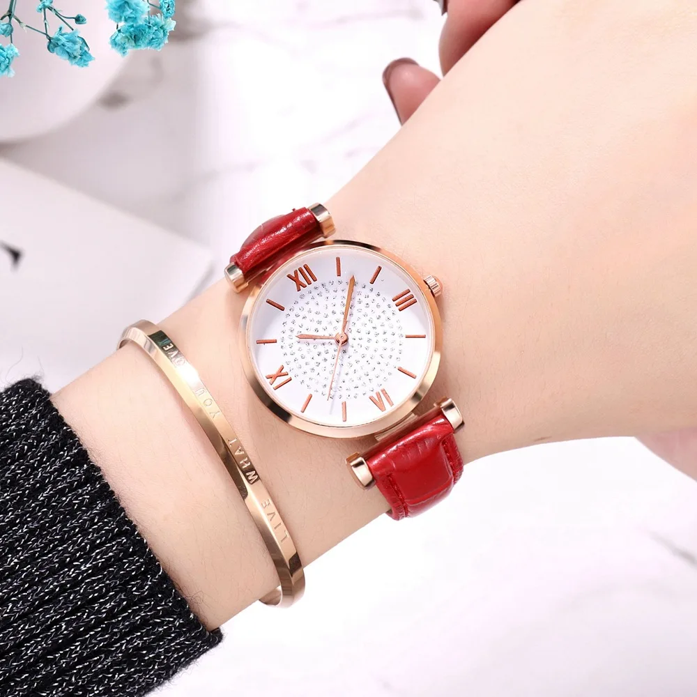

Women Leather Watch Starry Quartz Watch Women Girl Watches Casual Ladies Wrist Watch for Women Charming Clock Relogio Feminino