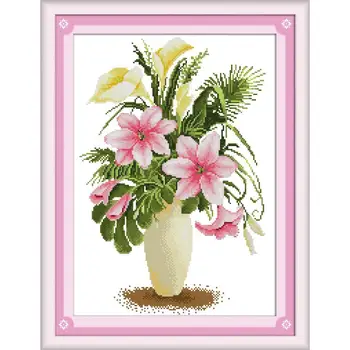 

Joy Sunday Printed Cross Stitch Kit Lily Needlework Kits11&14CT Printed Counted Water Soluble Cloth Cross Stitch for Home Decor