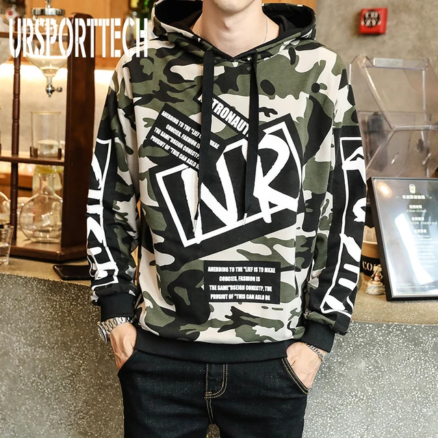 Mens Green Camo Oversized Hoodie Techwear Streetwear Baggy 