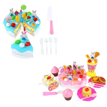

Pretend Play Food for Kids, 70 Pcs Cutting Birthday Party Cake Toys Set with Candles Fruit Dessert,Kitchen Toy for Children, Tod