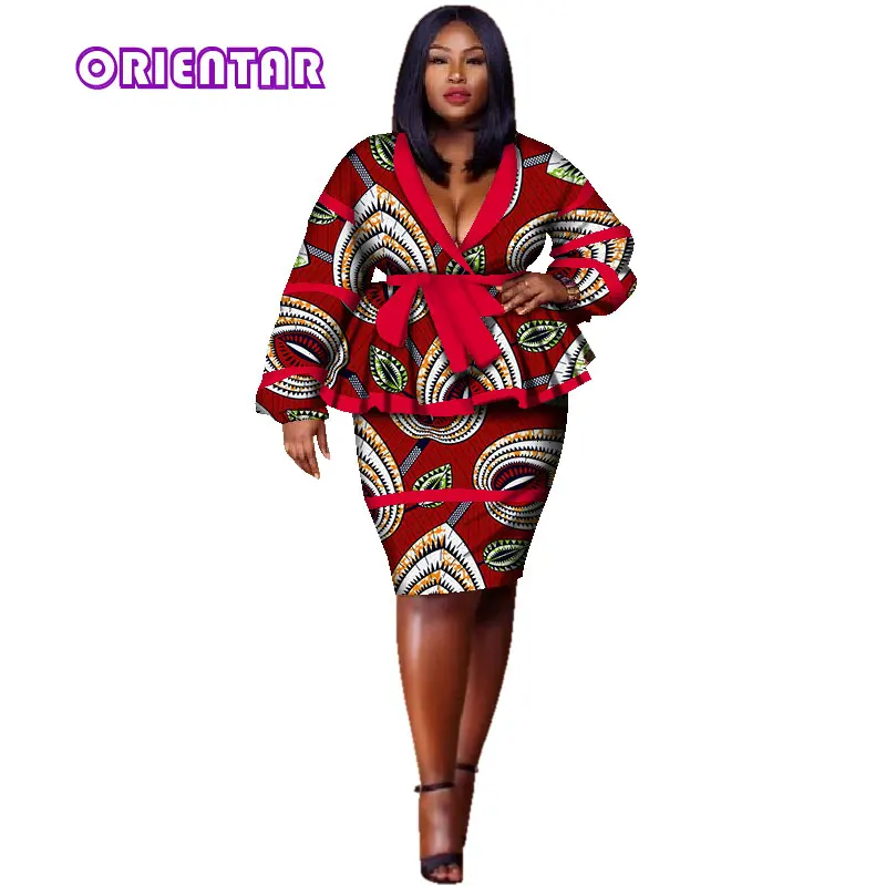 african outfits African Clothes for Women African Skirt and Tops Set Women Elegant Skirt Set Femme Bazin Riche Cotton Plus Size 2 Pcs WY2858 african wear for ladies Africa Clothing