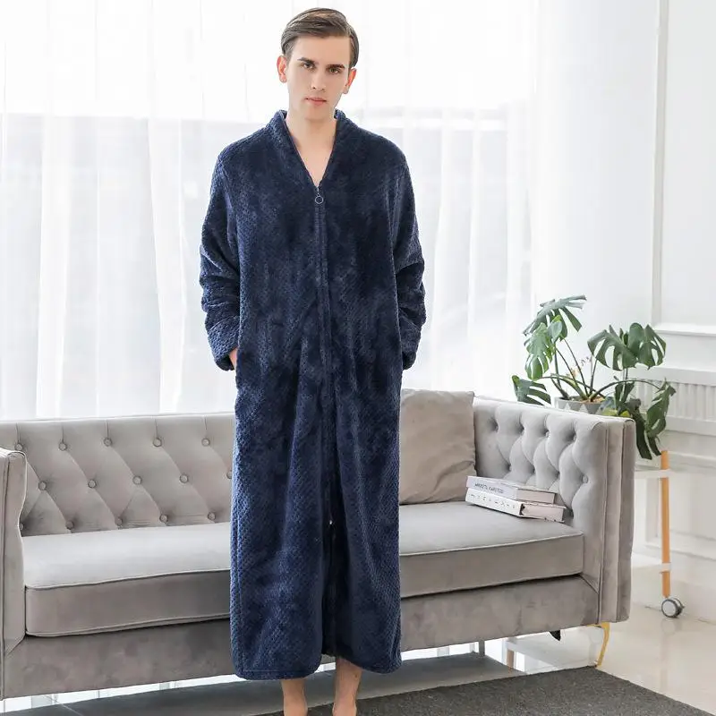 Men&Women White Loose Kimono Bathrobe Soft Flannel Sleepwear Thick Robe Gown Warm Coral Fleece Nightwear Casual Nightgown - Цвет: Men7