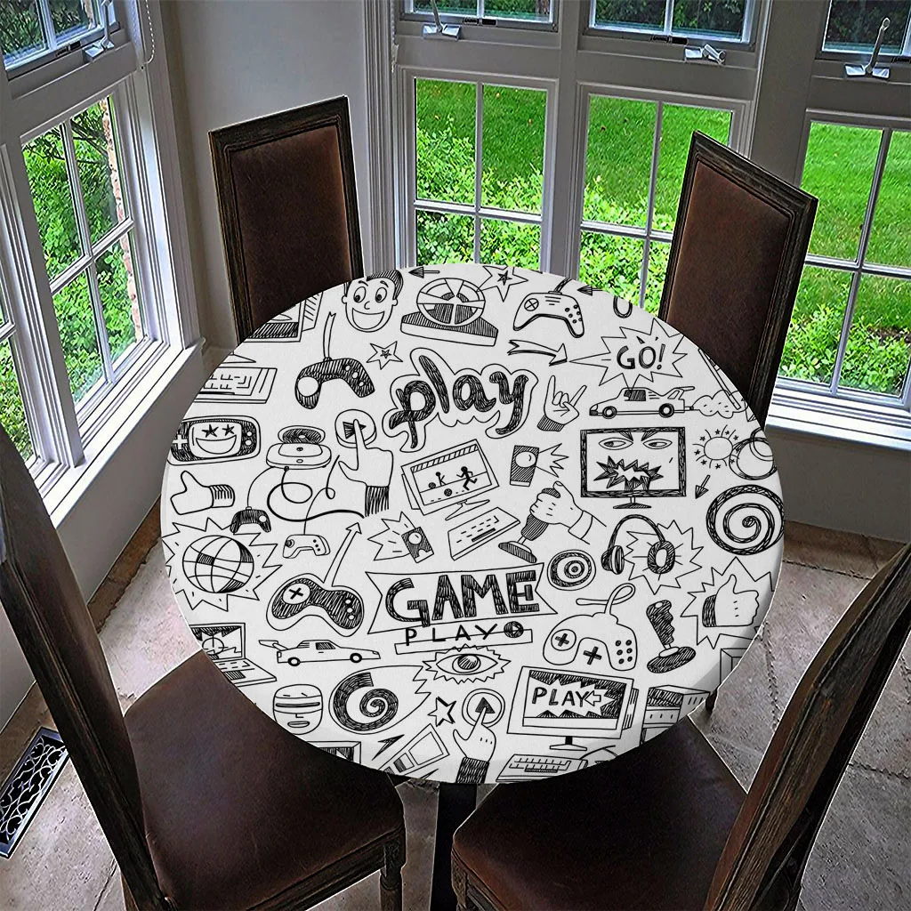 Waterproof Table Cover Fitted Tablecloth Round 55' Moisture-proof Reusable