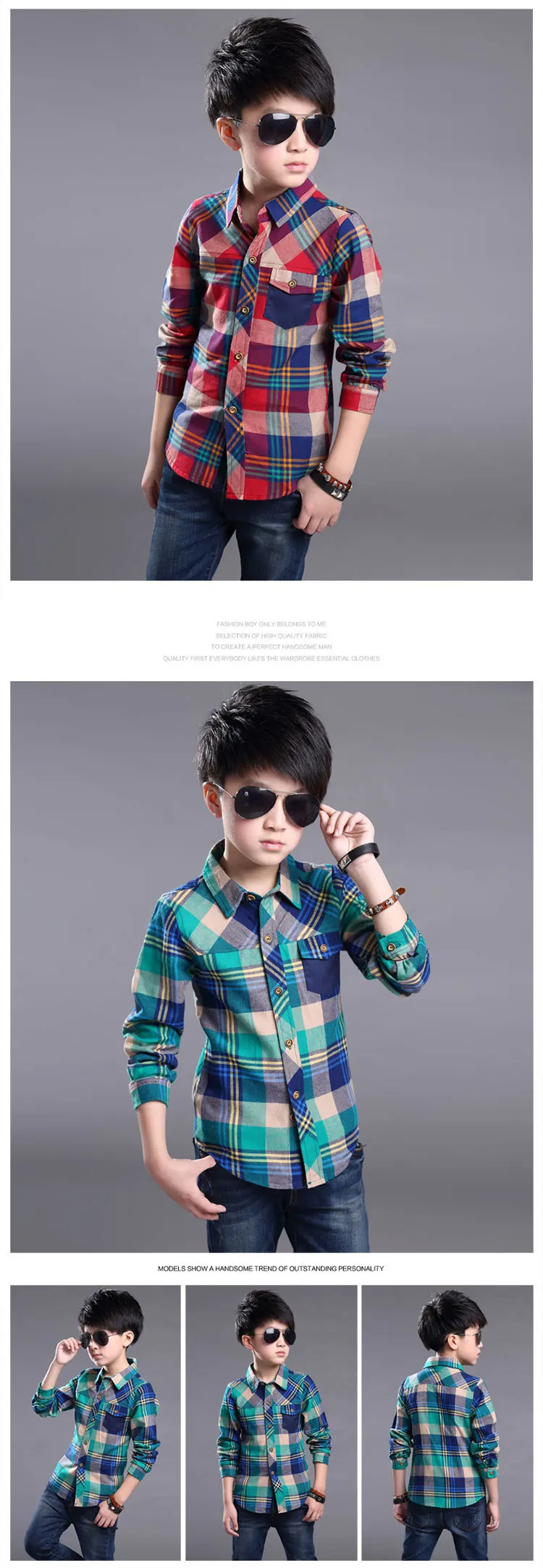 BOY'S Shirt Big Boy Spring And Autumn Long Plaid Shirt KID'S Jacket Autumn New Style Childrenswear