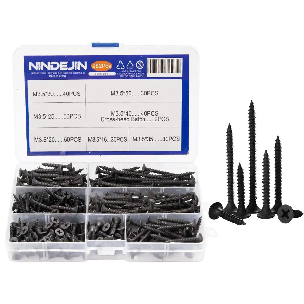 

282pcs/set Drywall Screw M3.5 Wood Screws Counter Sunk Flat Head Tapping Screws with Cross Recessed Carbon Steel Philips Screws