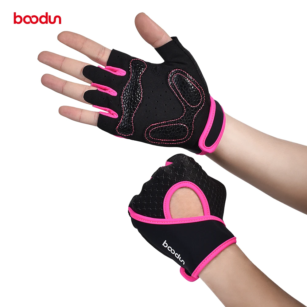 Красный Велосипедные перчатки BOODUN Half Finger мужские женские спортивные противоударный велосипед перчатки гелевые велосипедные перчатки для MTB - Цвет: Красный