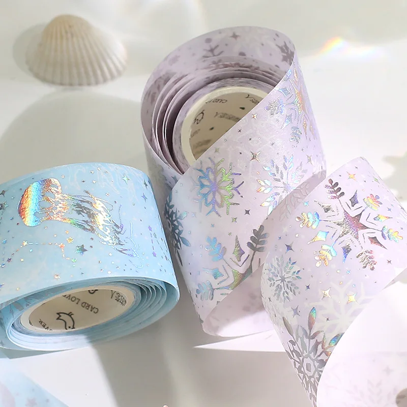 Nastro Adesivo Decorativo Washi Tape - 5 Rotoli Effetto Laser E Ologramma | Per Scrapbooking E Decorazioni - Foto 9