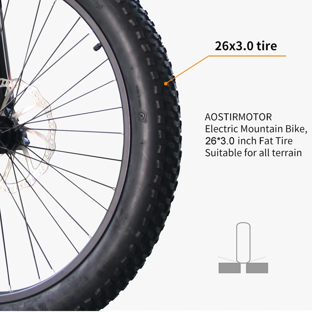 AOSTIRMOTOR Electric Mountain Bike Fat Tire Electric Bicycle Beach Cruiser Snow Bike 1500W EBike 48V 14.5AH Lithium Battery