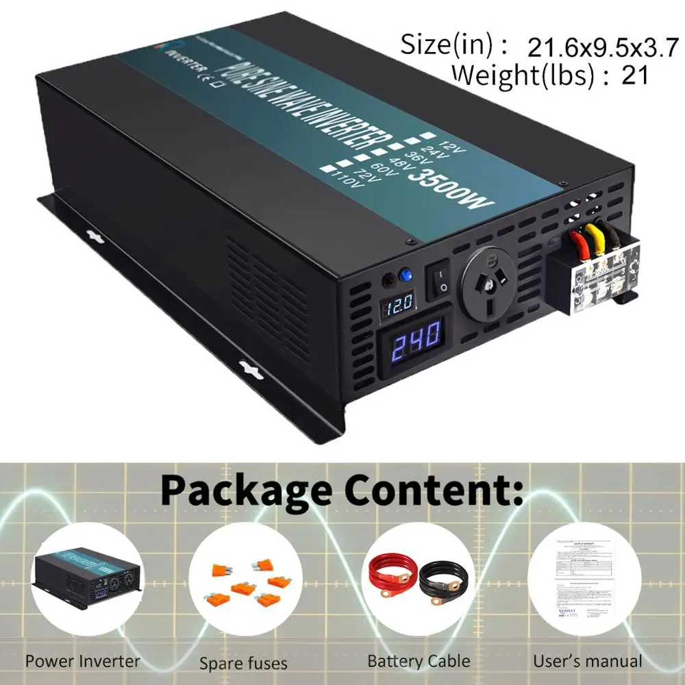 

XYZ INVT 3500 watt Power Converter Customizable Pure Sine Wave Inverter 12v 24v 36v 48v dc to ac 120v 240V with Remote Control