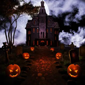 

Halloween Full Moon Background Castle Bat Pumpkin Photography Backdrop Photocall Photography Background For Photo Studio