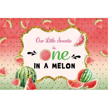 

Our Little sweet is One in a Melon Backdrop Birthday Party Decoration Background Baby Shower Watermelon Poster Photo Booth