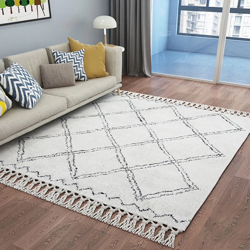 Ручной работы в стиле Марокко геометрический плед гостиная ковры и маленькие коврики бежевый белый Турция ковер для спальни с кисточкой украшения