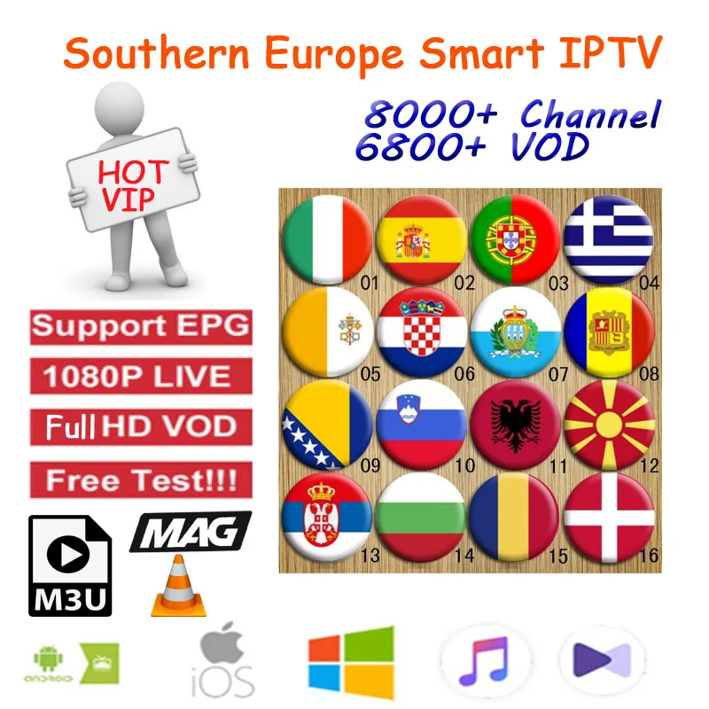 Europe IPTV 1 Year iptv subscription south europe portugal Spain France Italy dutch apply for m3u MA9 Ssmart TV Android Box