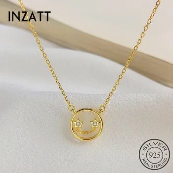 

INZATT Real 925 Sterling Silver Zircon Face Pendant Necklace For Fashion Women Trendy Fine Jewelry cute Accessories 2019 Gift