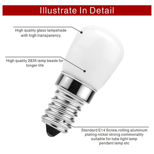 3W E14 LED 냉장고 전구, 냉장고, 옥수수 전구, AC 220V, LED 램프, 흰색, 따뜻한 흰색, SMD2835, 할로겐 조명 교체, 2 개/묶음 4