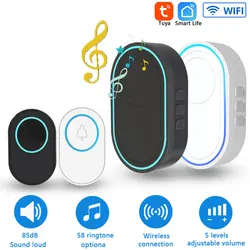 Casa sem fio tuya campainha inteligente 433mhz bem vindo campainha botão à prova dwaterproof água luz led 58 músicas 5 volumes de nível 100m porta sinos