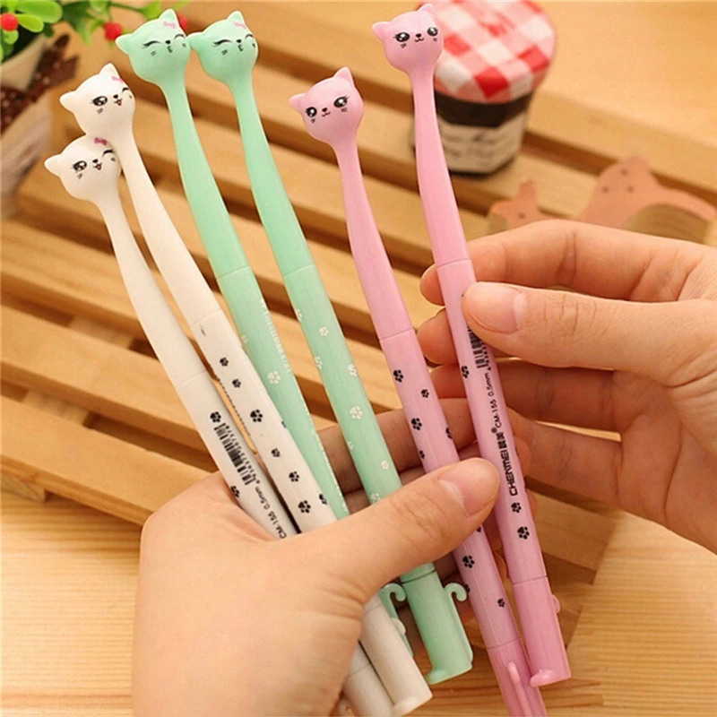 5 pcs/lot  0.5mm Cartoon Cute Candy Color Bow Cat Gel Ink Pen Maker Pen School Office Supply Escolar Papelaria