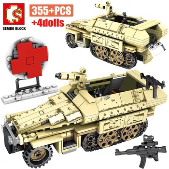

SEMBO City WW2 German Armored Car Model Building Blocks Military Technic Tank Assault Trucks Bricks Educational Toys For Boys