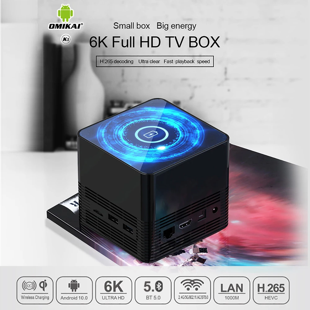OMIKAI K1 Беспроводная зарядка ТВ коробка Android 10 4 Гб RAM 32 10bit HDR 4K Dual Wifi 1000 м LAN