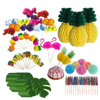 

HOT Hawaiian Tropical Jungle Party Decoration Set Beauty Simulation Leaves Pineapples Colorful Umbrella Straws Decor Wholesale