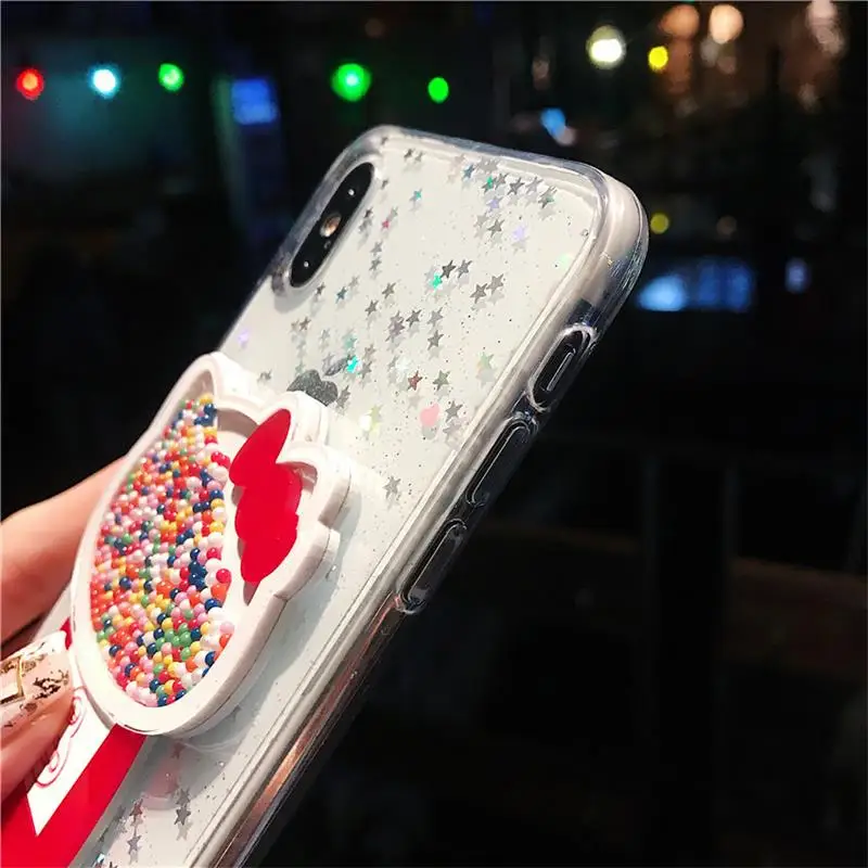 Блестящий Прозрачный чехол для телефона iPhone XS MAX 11 Pro XR X 7 8 6s Plus hello kitty мороженое зыбучие пески задняя крышка