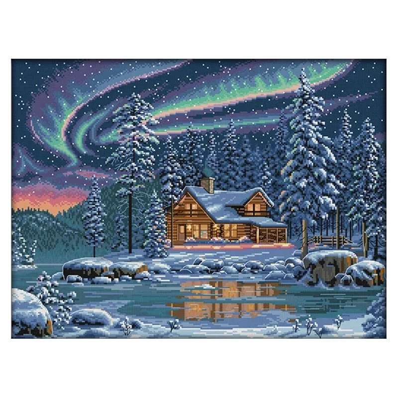 The Aurora Borealis Counted Cross Stitch Kits Unprinted Fabric Embroidery Needlework Sets 11 14CT DIY Home Decor Canvas Painting