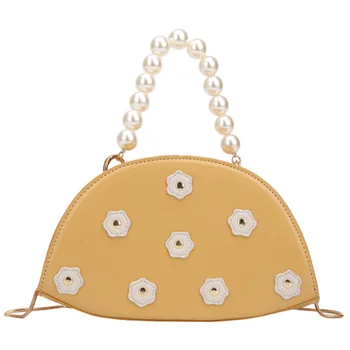 

Personality Fun Semi-Circular Flower Leather Ladies Handbag Pearl Chain Handbag Lady Shoulder Bag Pu Ladies Pillow Handbag Handb