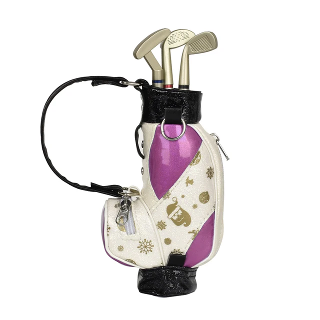 Mini Golf Pens Holder with 3 Color Pens for Desktop Decoration Bag Golf Gift for Golfer Coworker Fanatic Fans Father 's Day Pink