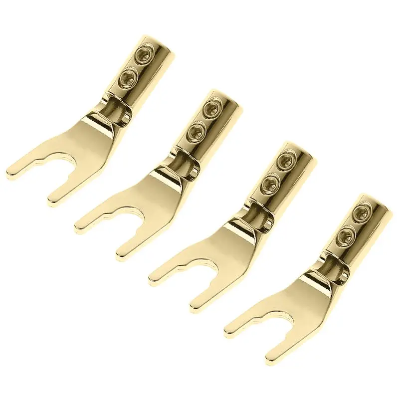 4PCS U/Y Shaped Rhodium/Copper Plated Banana Plugs Spade Fork Speaker Audio Wire Cable Connector Accessories | Электроника