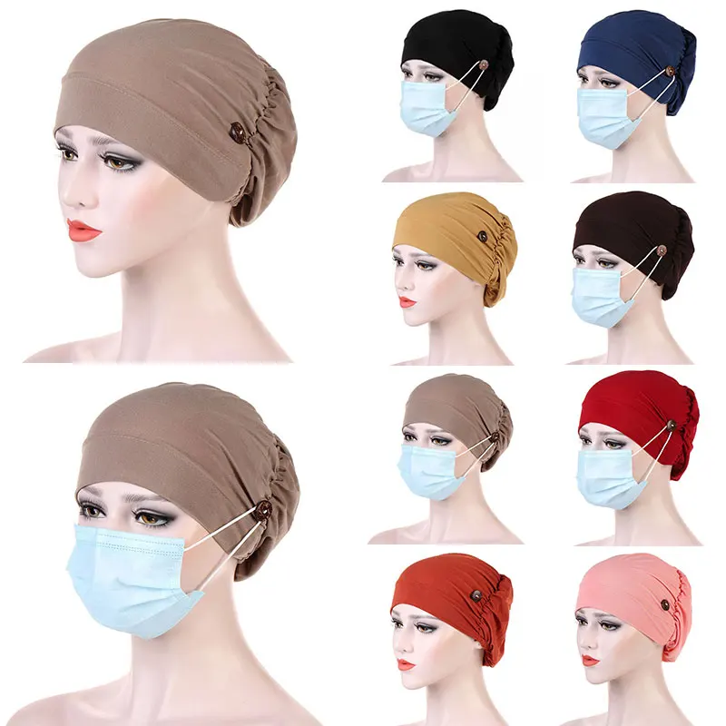 Chapéus de quimio hijabs muçulmano hijab chapéus de quimio turbantes bonnet chapéu com botão|Acessórios para cabelo (mulheres)| -