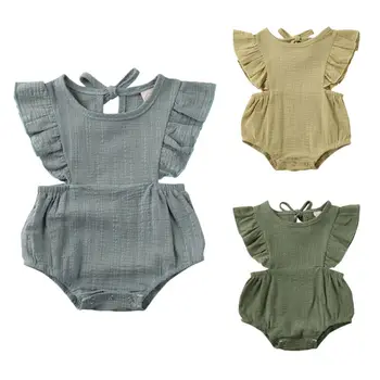 

Pudcoco US Stock Solid Newborn Infant Baby Girl Clothes Ruffle Bodysuit Off Shoulder Jumpsuit Summer Outfits
