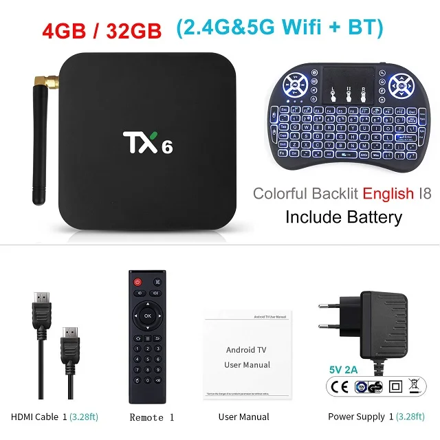 TX6 ТВ приставка android 9,0 Allwinner H6 4 Гб DDR3 32 ГБ/64 Гб EMMC 2,4 ГГц 5 ГГц WiFi BT4.1 поддержка 4 к H.265 телеприставка Youtube плеер - Цвет: 4GB 32GB add i8