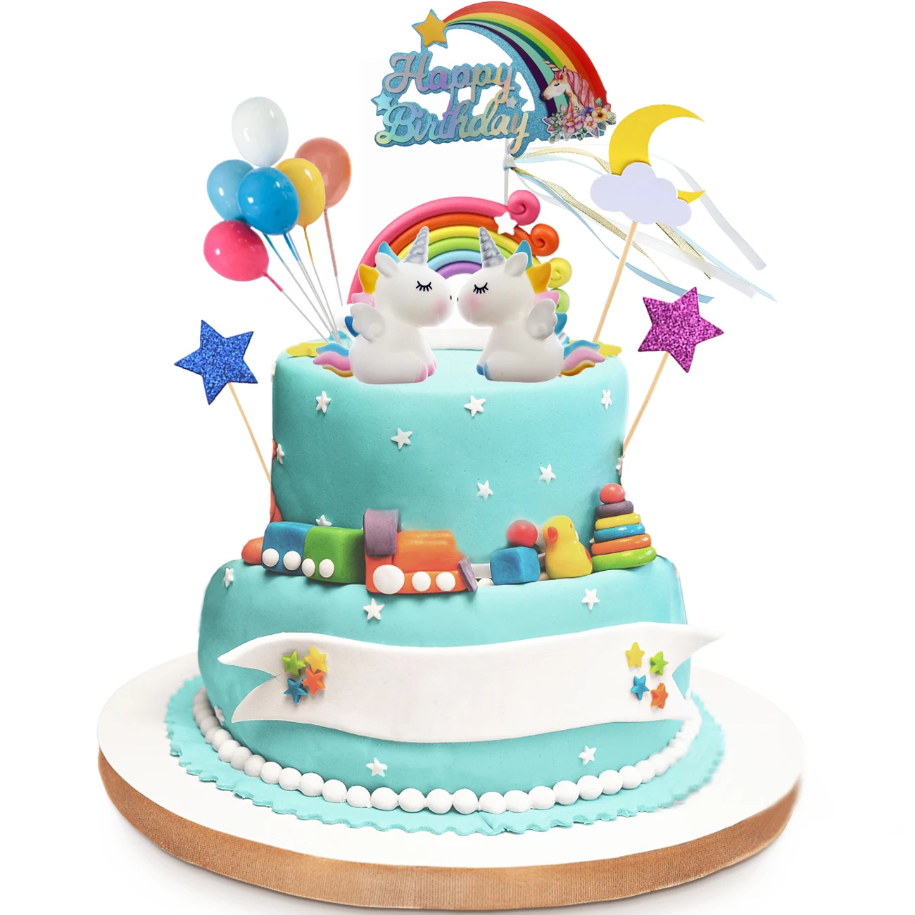 3pcs Colorful Rainbow Ballon Cake Topper Birthday unicorn Cake decorate NEW 2019 