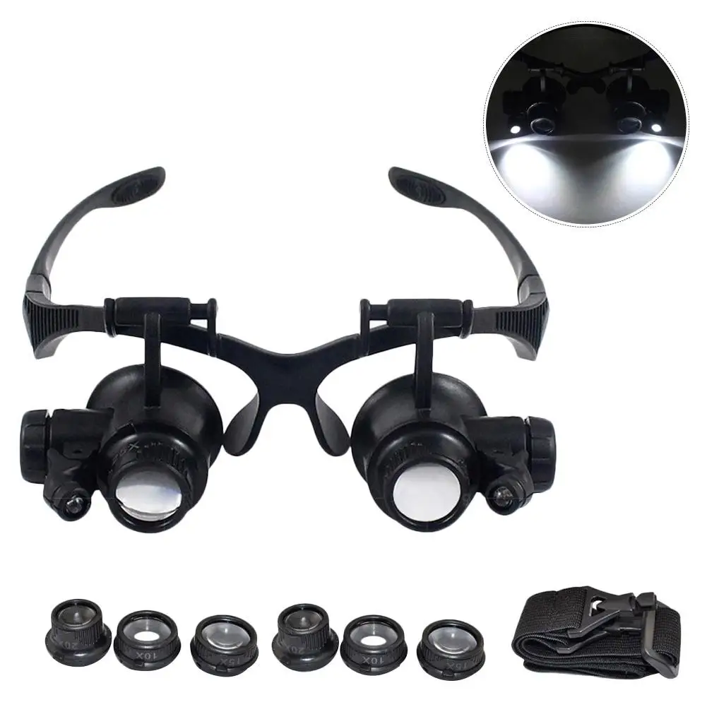 

New Watch Repair Jeweler Maintenance Magnifying Glasses Head Wearing Tool Double Eyes Magnifying Glasses With LED Light