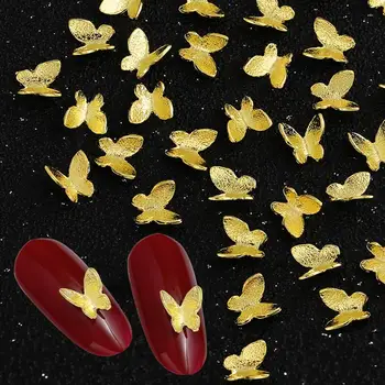 

100Pcs/Pack Butterfly Shape 3D Nail Decorations Fingertip Art Manicure Ornament Mini butterfly made from copper material is dura