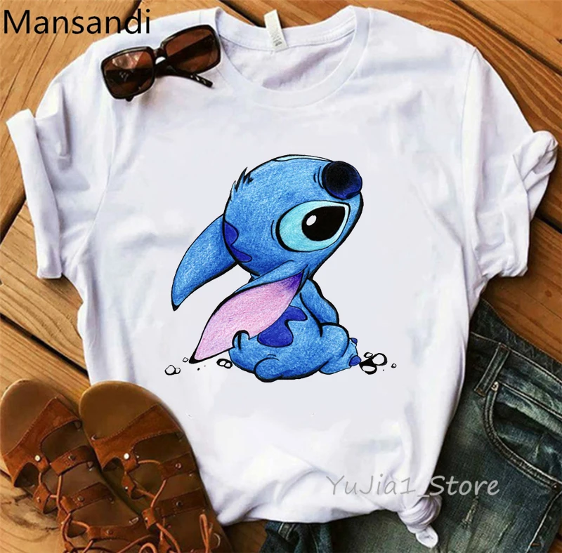 LILO STITCH футболка с мультяшным принтом Женская harajuku Kawaii одежда облегающая Повседневная футболка Женская забавная футболка camisetas mujer