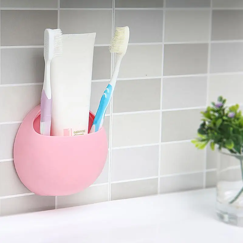 Practical Toothbrush Holder Eggs Family Toothpaste Wall Stand Sucker Suction Hooks Pen Glasses Hanging Rack Kitchen Storage Cup - Цвет: Розовый