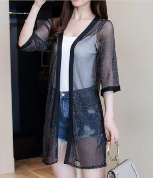 

2019 New Pattern Women Solid Color Lace Long Sunscreen Summer Clothes Cardigan