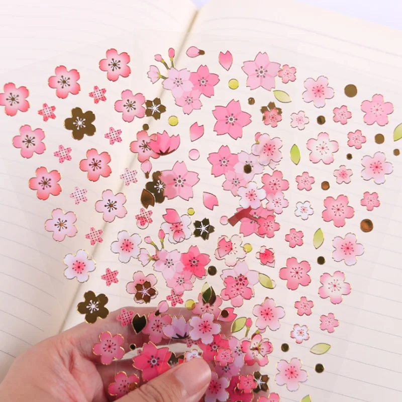 2pc Sakura Pocket Sticker Cartoon Self-adhesive PVC Decor DIY Scrapbook Cell Phone Nail Stick Office School Supplies Stationery